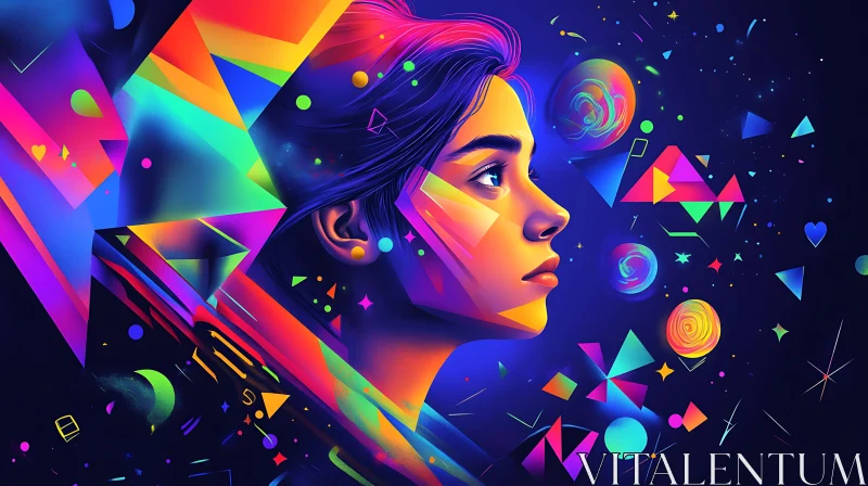 Neon Surrealism Art of Woman's Side Profile AI Image