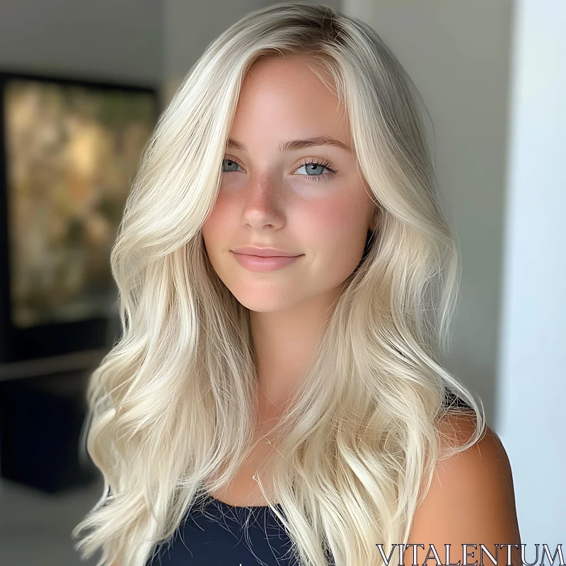 Blonde Young Woman Portrait with Blue Eyes AI Image