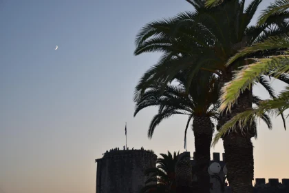 Croatian Dusk with Crescent Moon and Tower