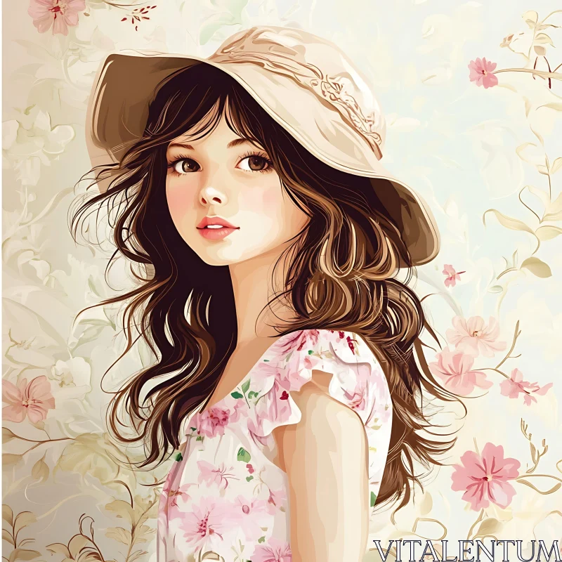 Artistic Illustration of Woman in Pastel Floral Background AI Image