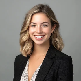 Smiling Young Woman in a Black Blazer