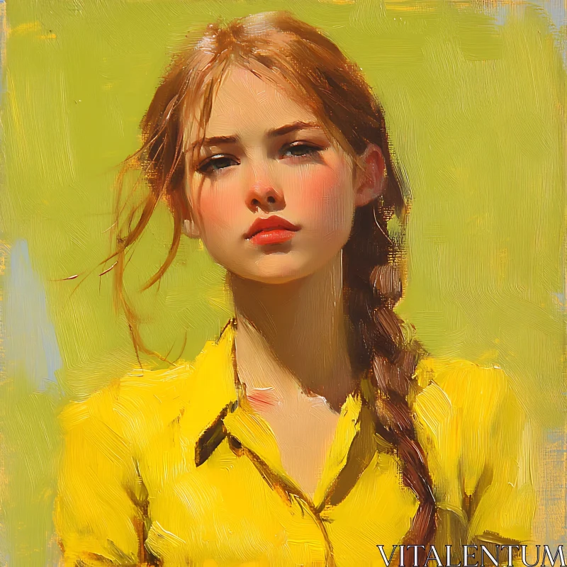 Young Girl with Auburn Hair and Yellow Shirt AI Image