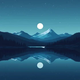 Nighttime Mountain Reflections in Tranquil Lake