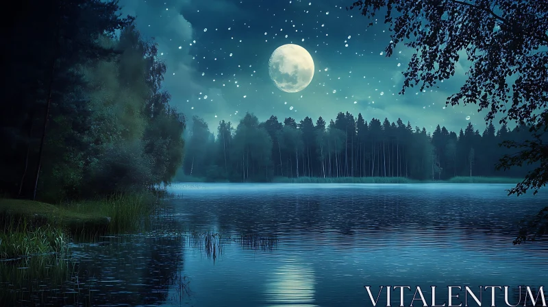 AI ART Tranquil Moonlit Lake in the Heart of the Forest