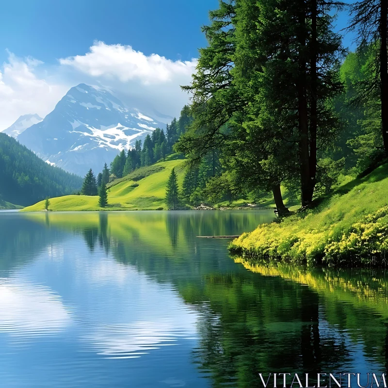 AI ART Mountain Reflection on Tranquil Lake in Nature