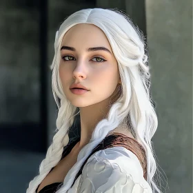 Medieval-Inspired Woman with Braided White Hair