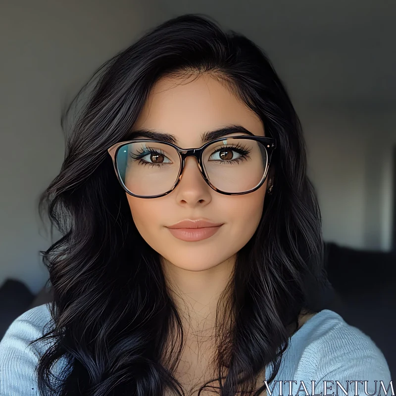 Stylish Woman in Glasses Portrait AI Image