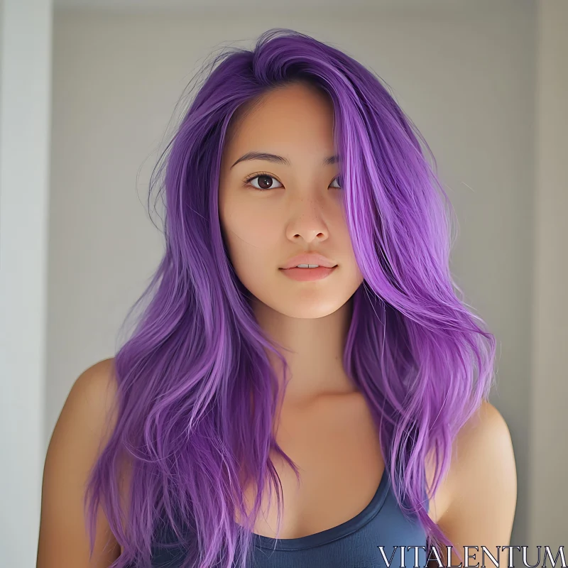 Vibrant Purple-Haired Woman's Portrait AI Image