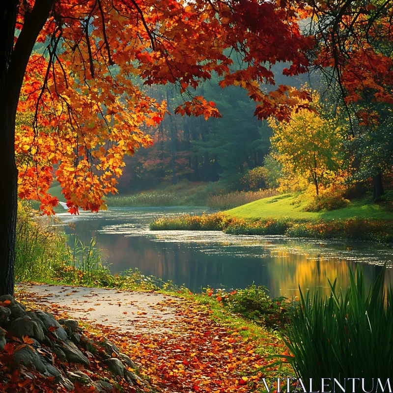 Scenic Autumnal Riverside Trail AI Image