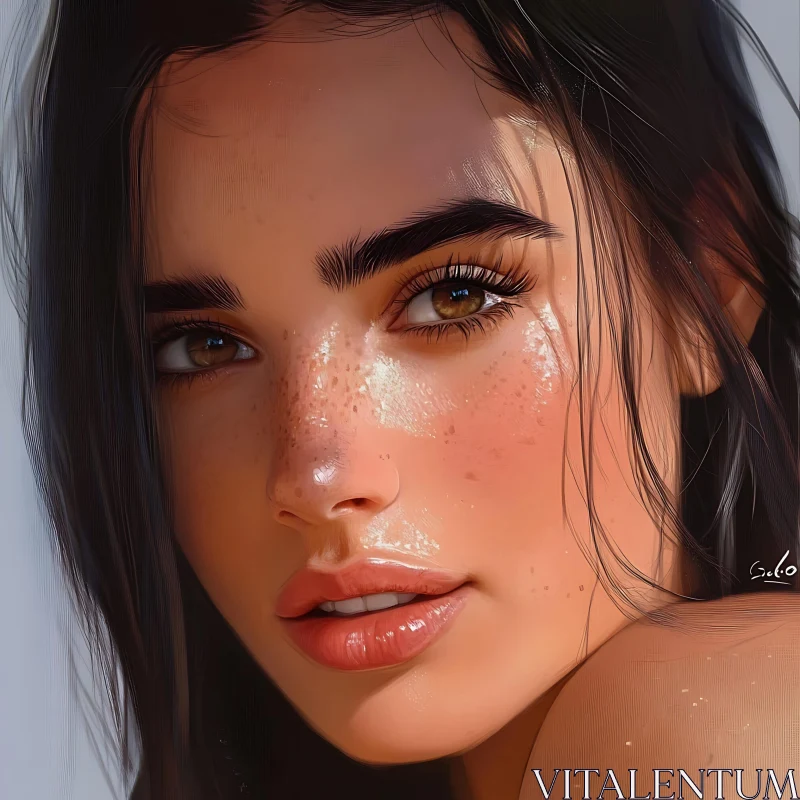 AI ART Close-Up Portrait of a Woman with Brown Eyes