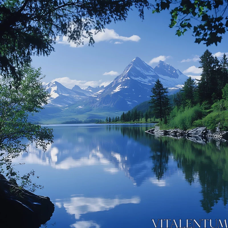 Peaceful Mountain Lake Reflection AI Image