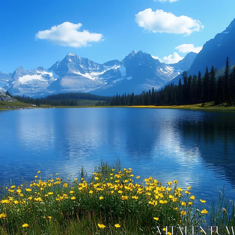 Peaceful Alpine Lake Landscape AI Image