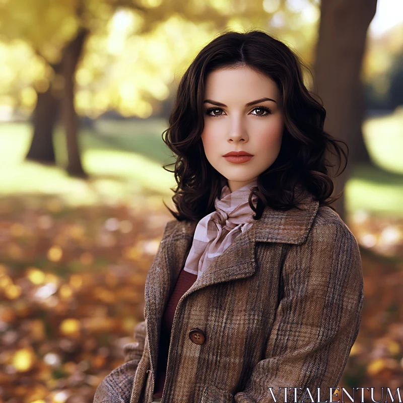 Fashionable Woman in Autumn Park AI Image