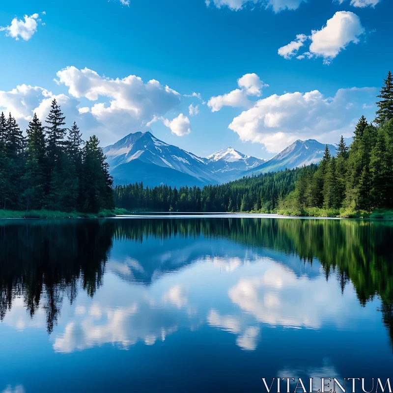 Tranquil Mountain Lake with Forest Reflections AI Image