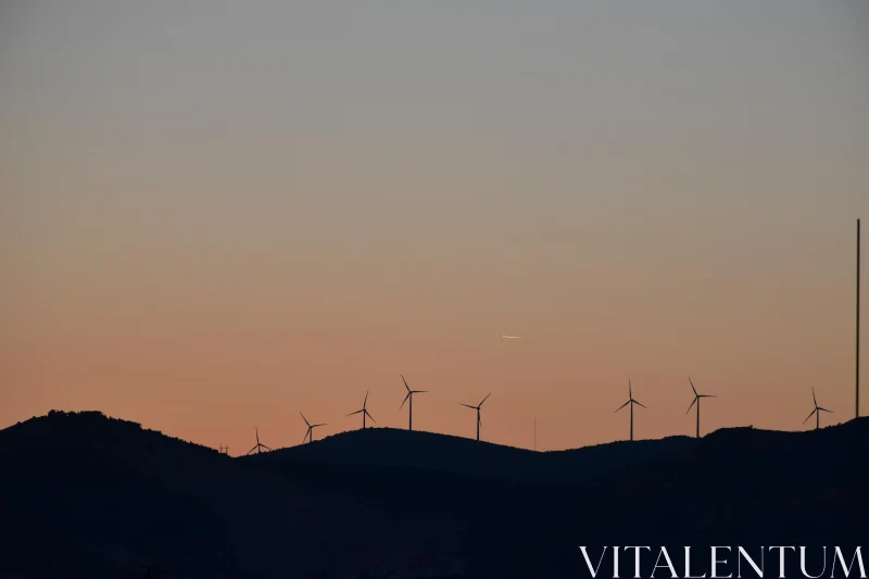 PHOTO Evening Wind Turbine Silhouettes