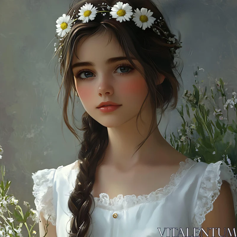 AI ART Elegant Woman with Floral Headpiece and Braided Hair