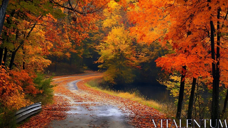 Enchanting Pathway in Vibrant Fall Forest AI Image