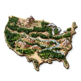 3D Relief Map of USA with Natural Features