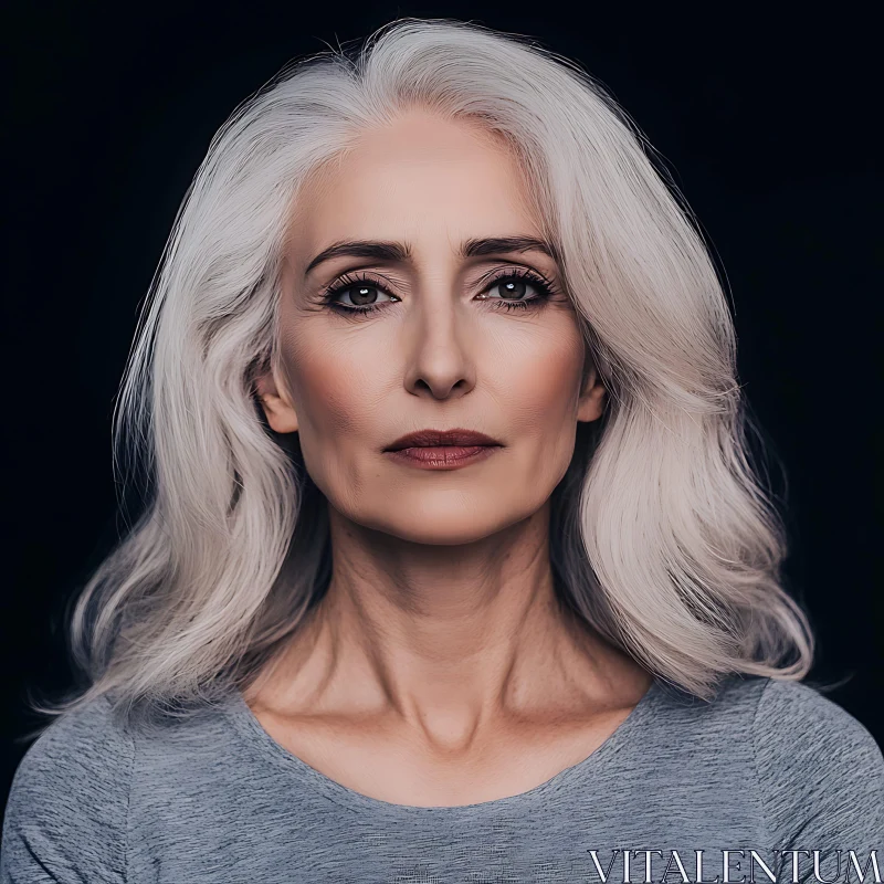 AI ART Graceful Woman's Portrait with Flowing Gray Hair