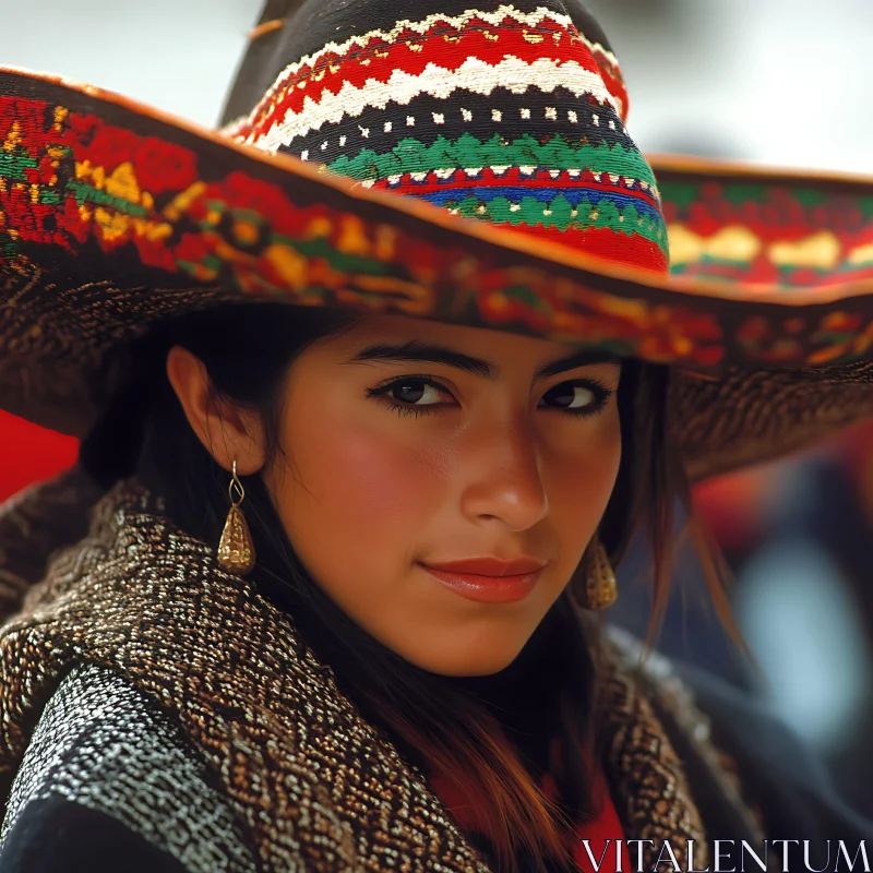 AI ART Cultural Portrait of a Woman with Colorful Hat