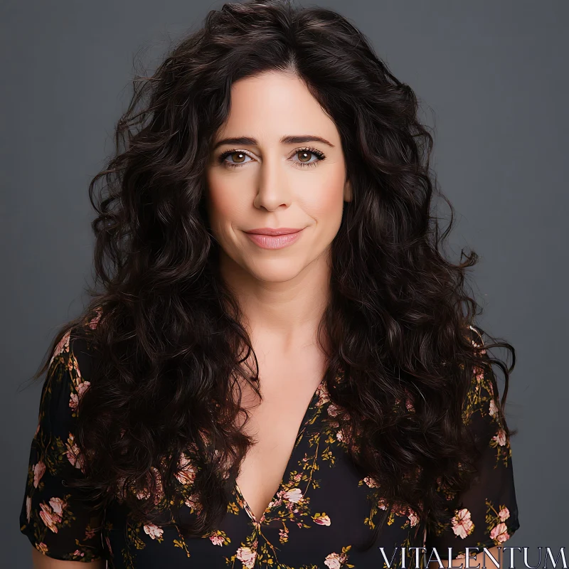 Serene Portrait of Woman in Floral Attire AI Image