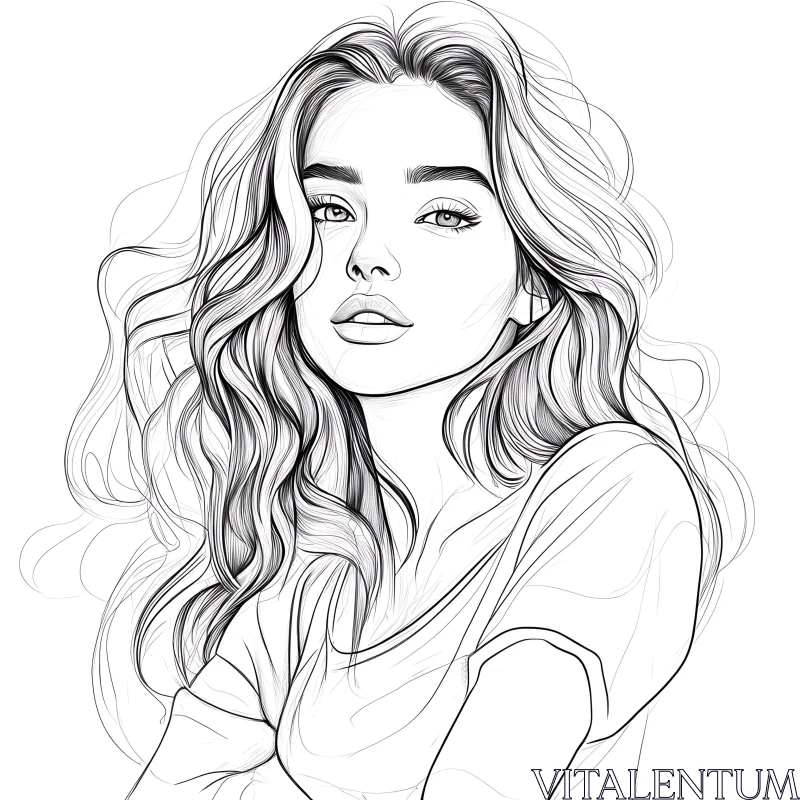 AI ART Elegant Line Art Sketch of a Woman