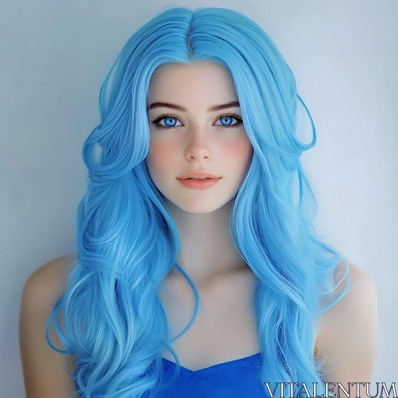 Youthful Woman with Blue Hair Portrait AI Image