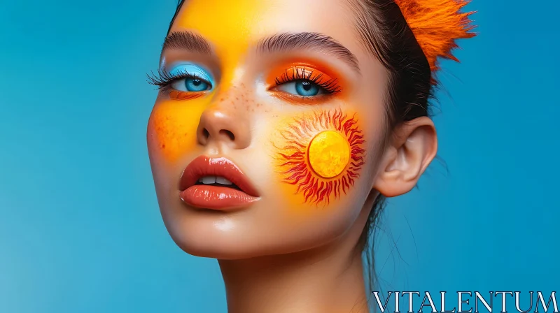 Sun Face Makeup Art on Woman AI Image