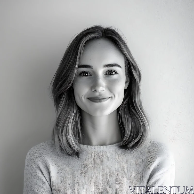 Monochrome Smiling Woman Portrait AI Image