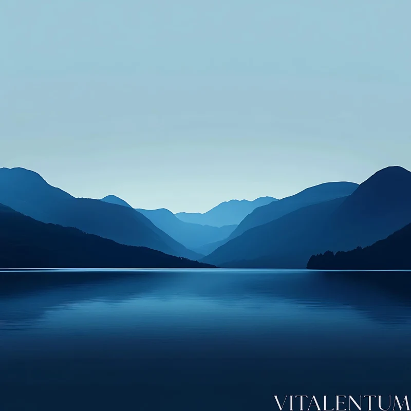 Tranquil Blue Mountains by the Lake AI Image