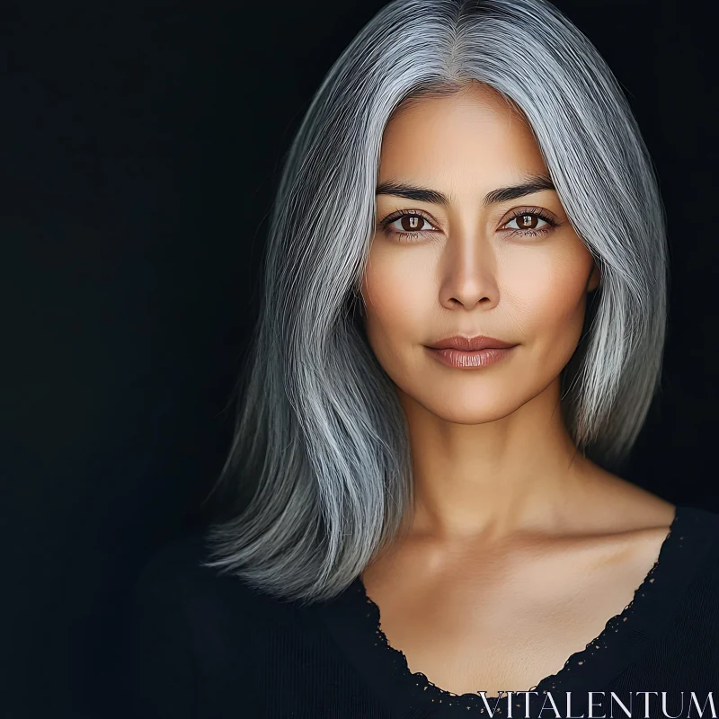 Graceful Woman with Grey Hair Portrait AI Image