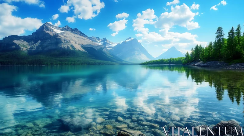 Crystal-Clear Lake with Majestic Mountain Reflections AI Image