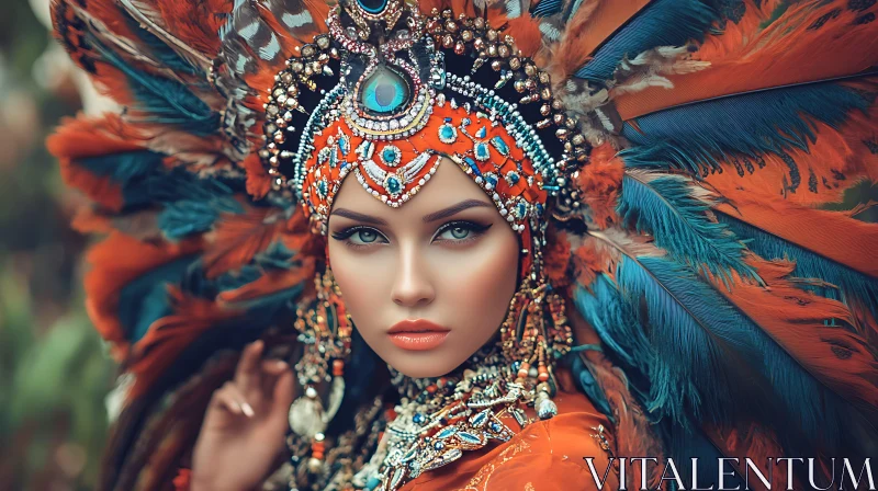 Ornate Ethnic Headdress with Vibrant Colors AI Image