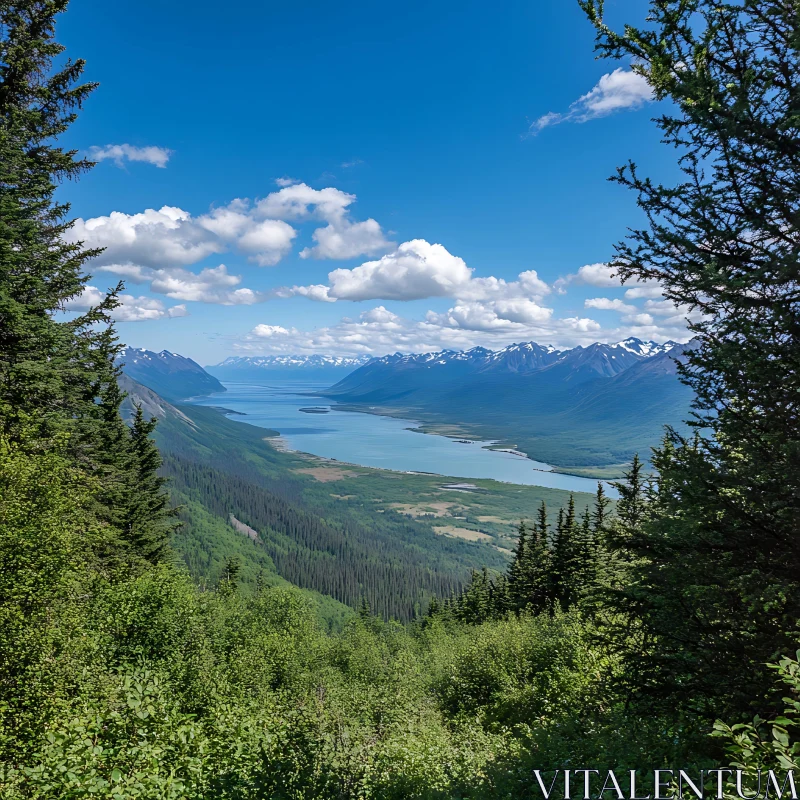 Crystal Lake Surrounded by Forests and Mountains AI Image