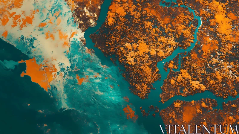 Teal and Orange Aerial Landscape AI Image