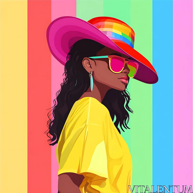 Colorful Fashion Illustration with Striped Background AI Image