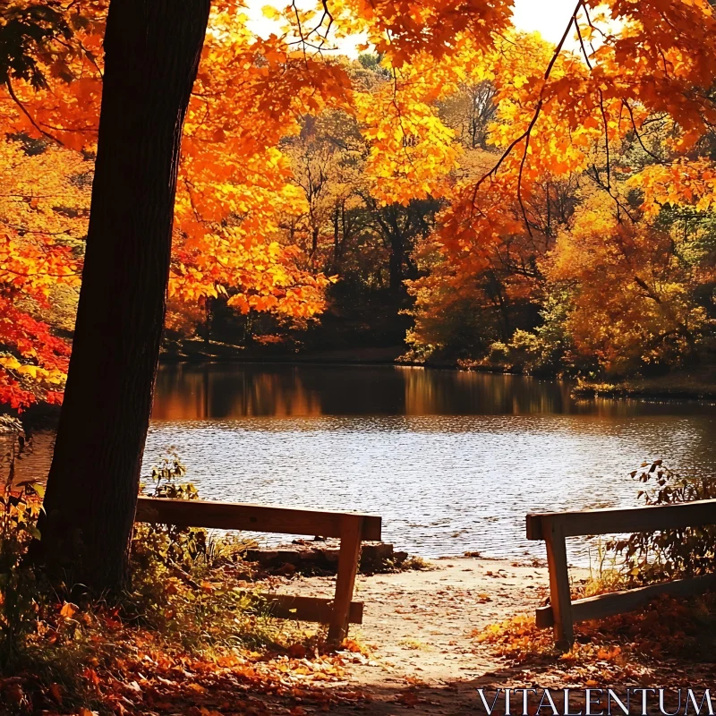 Tranquil Lake Scene in Autumn AI Image