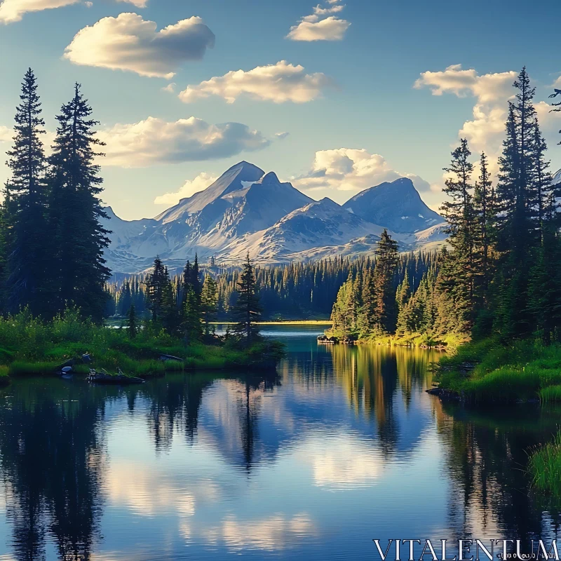 Peaceful Mountain Scene with Reflective Waters AI Image