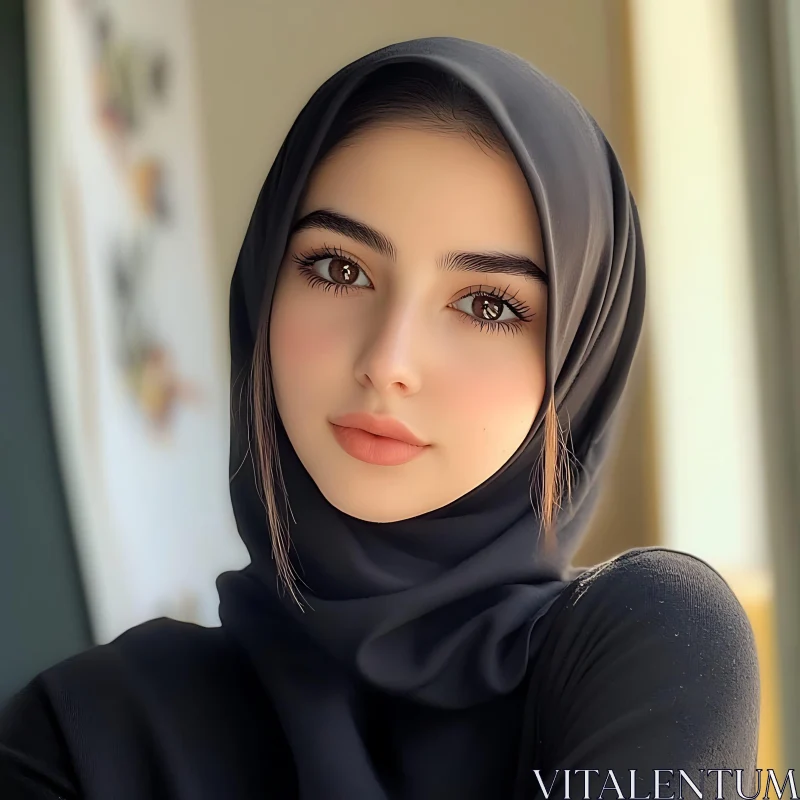 Serene Portrait of a Woman in Hijab AI Image