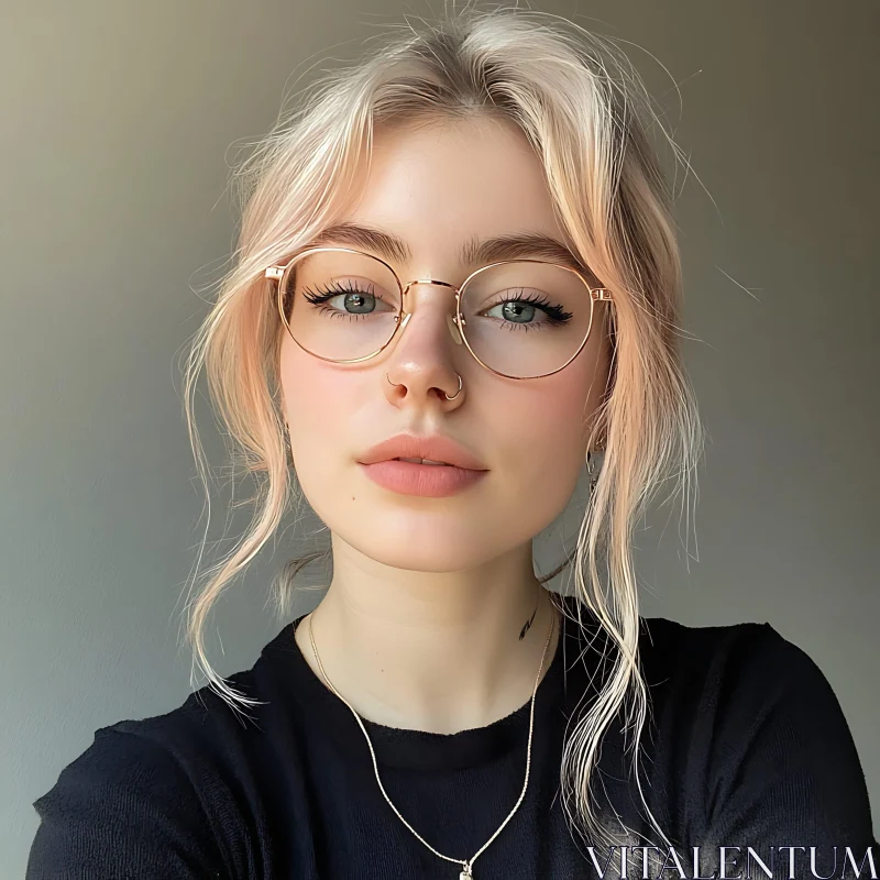 Blonde Woman with Glasses Portrait AI Image