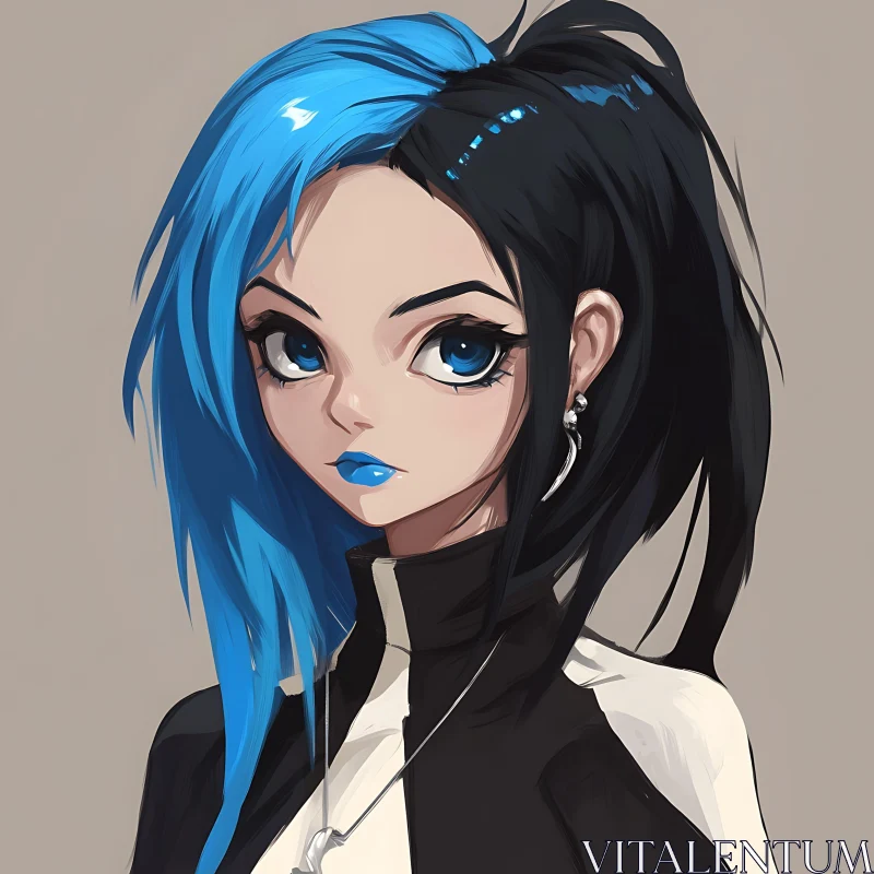 Blue-Haired Anime Character Portrait AI Image