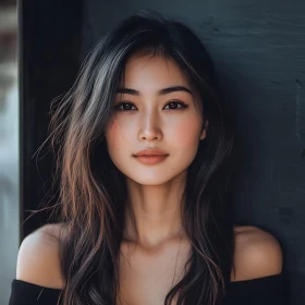 Serene Woman with Dark Hair Portrait