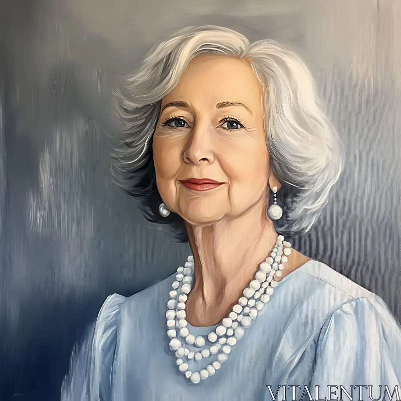 Graceful Painting of a Wise Elderly Lady Adorned with Pearls AI Image