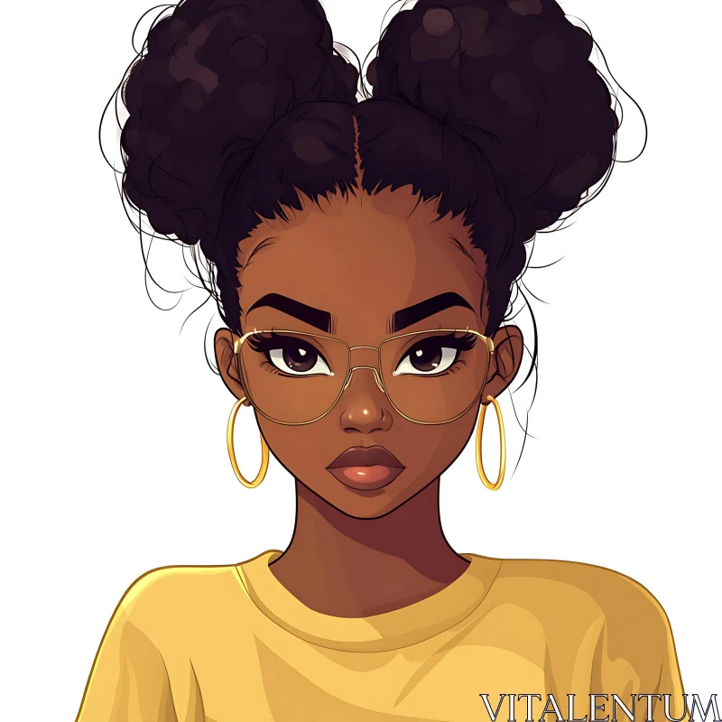 Anime Character with Curly Hair and Hoop Earrings AI Image