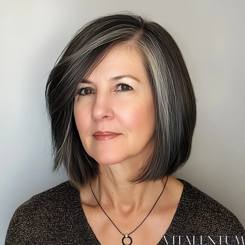 AI ART Stylish Bob Haircut on Grey-Haired Woman