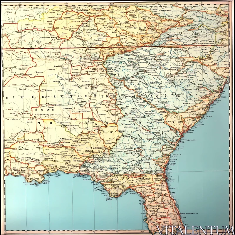 Historical Southeast USA Map AI Image