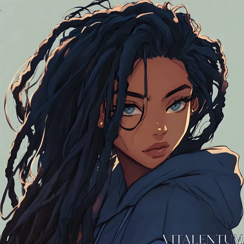 Thoughtful Anime Portrait with Dreadlocks Thoughtful Anime Portrait with Dreadlocks