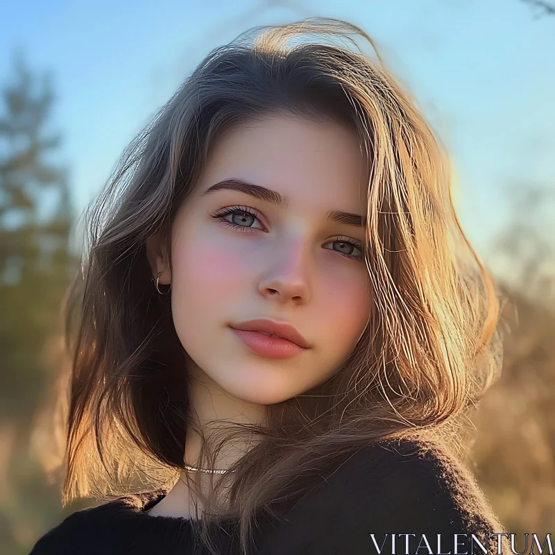 Outdoor Woman Portrait with Sunlight AI Image