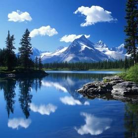 Majestic Snow-Capped Mountains and Clear Lake Reflection