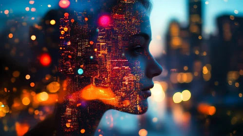 Urban Silhouette Art with Cityscape Lights